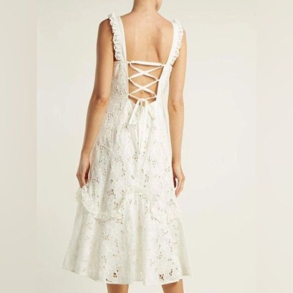 REBECCA TAYLOR Adriana Eyelet Lace-Up Midi Dress, NWT, Size 2 - Picture 4 of 5